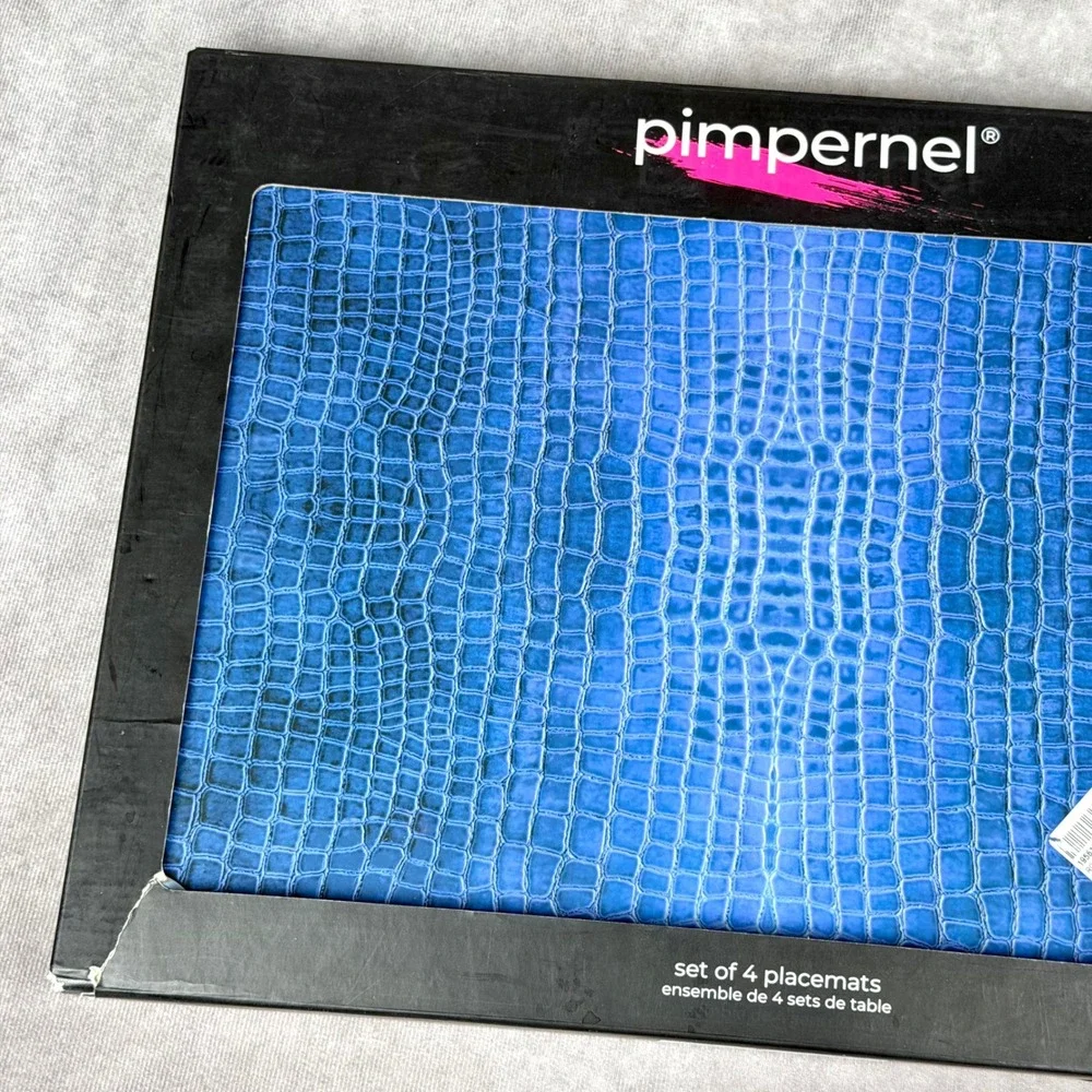 Pimpernel Blue Croc Leather Looking Placemats Set of 4 Cork Back Heat Resistant